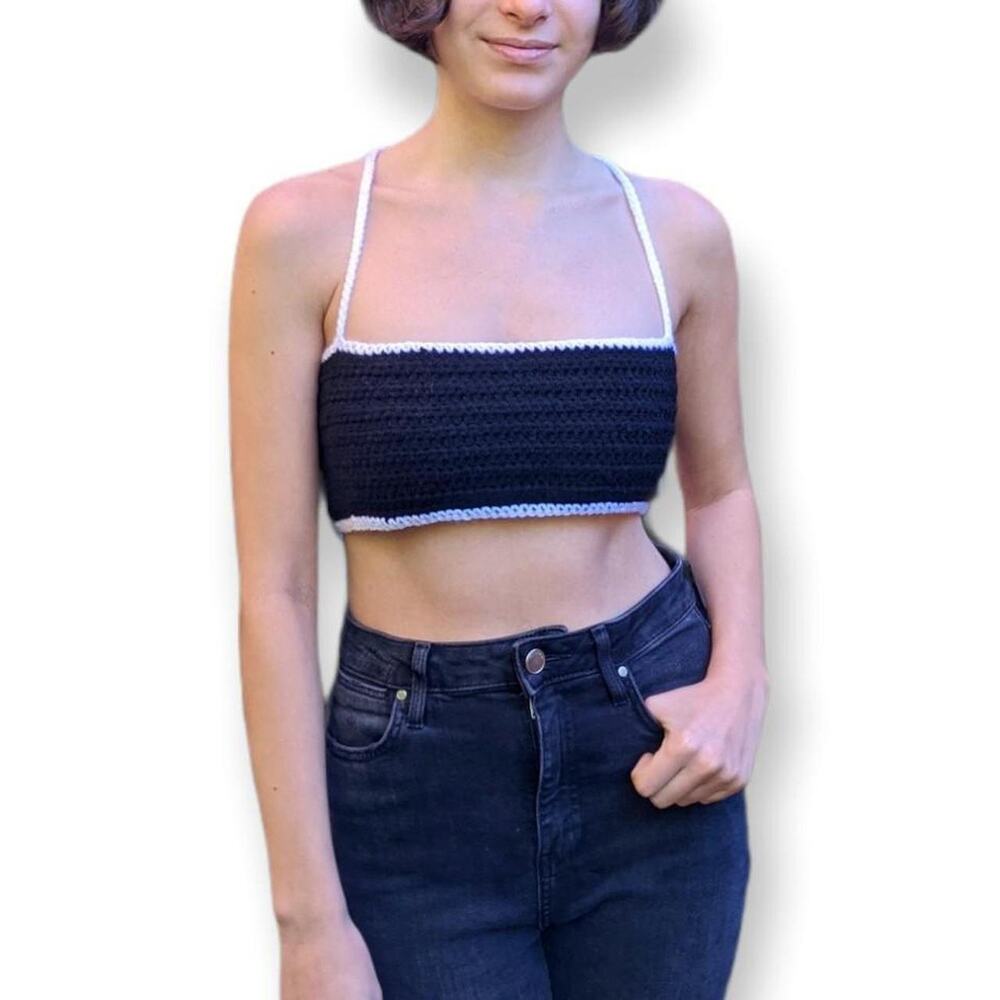 Black and White Crochet  Corset Back Crop Top XS
